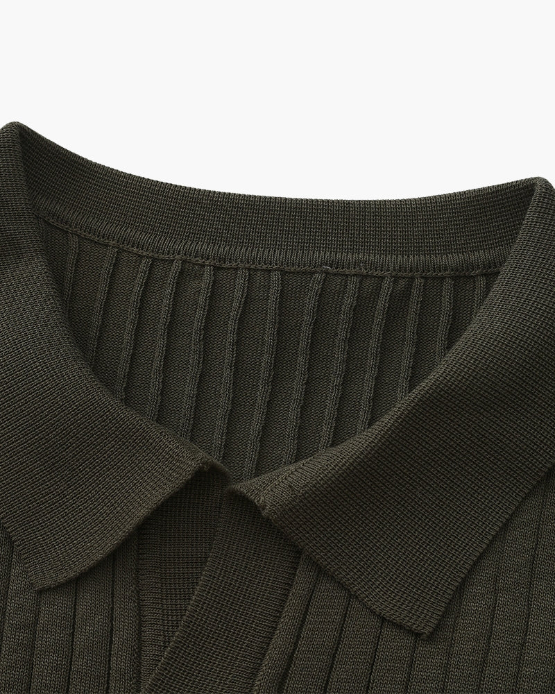 Classic Men's Ribbed Polo Shirt – Premium Cotton Knit, Tailored Fit