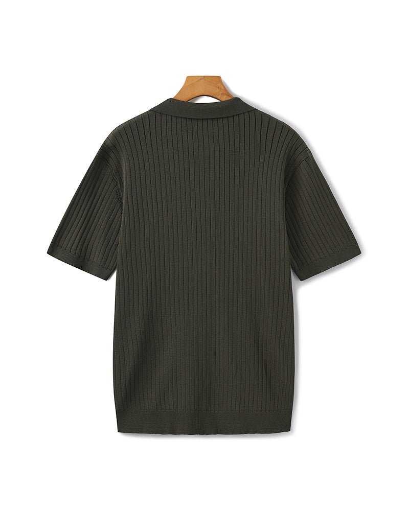 Classic Men's Ribbed Polo Shirt – Premium Cotton Knit, Tailored Fit