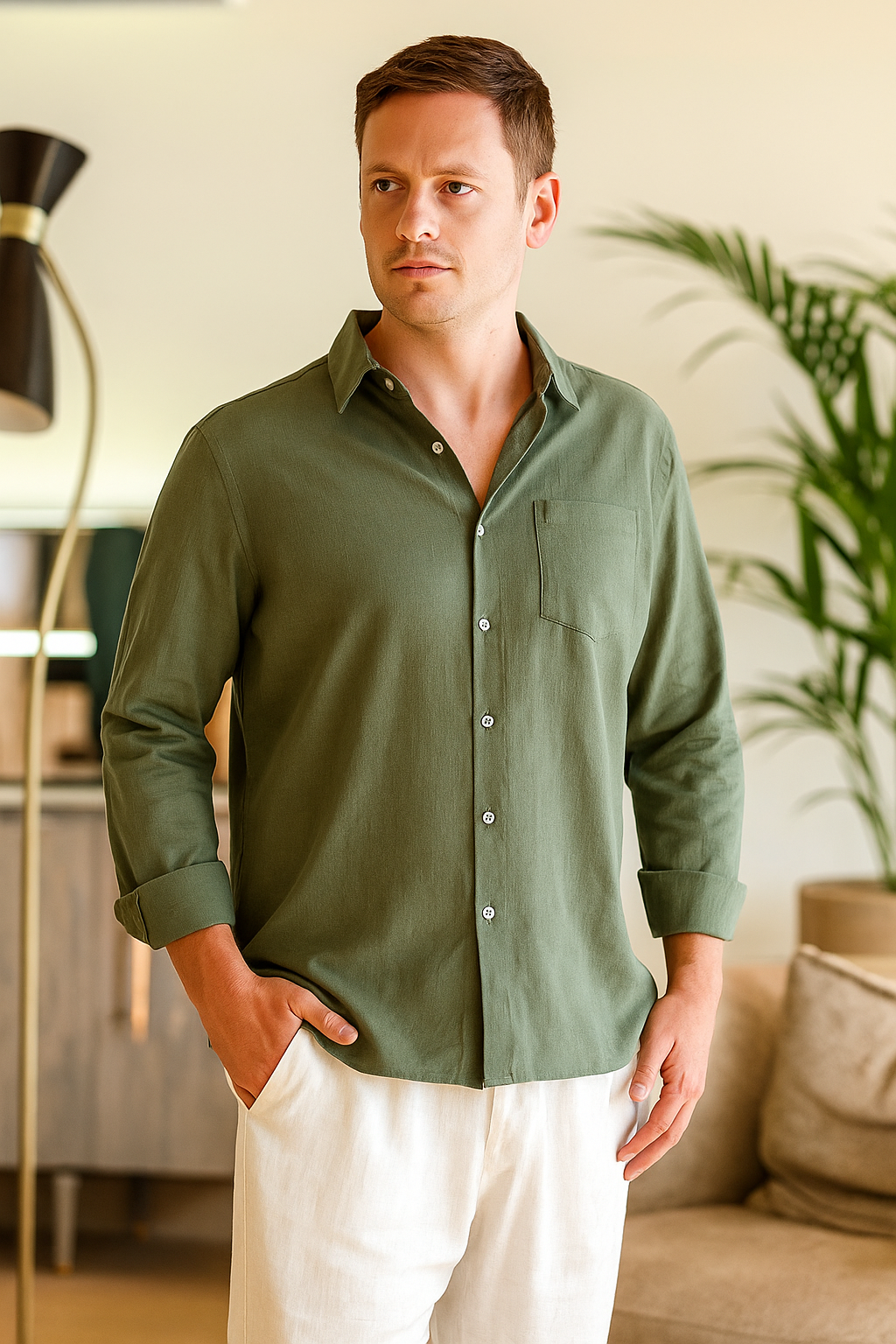 Classic Lightweight Linen Shirt for Men – Breathable Summer Button-Up Shirt