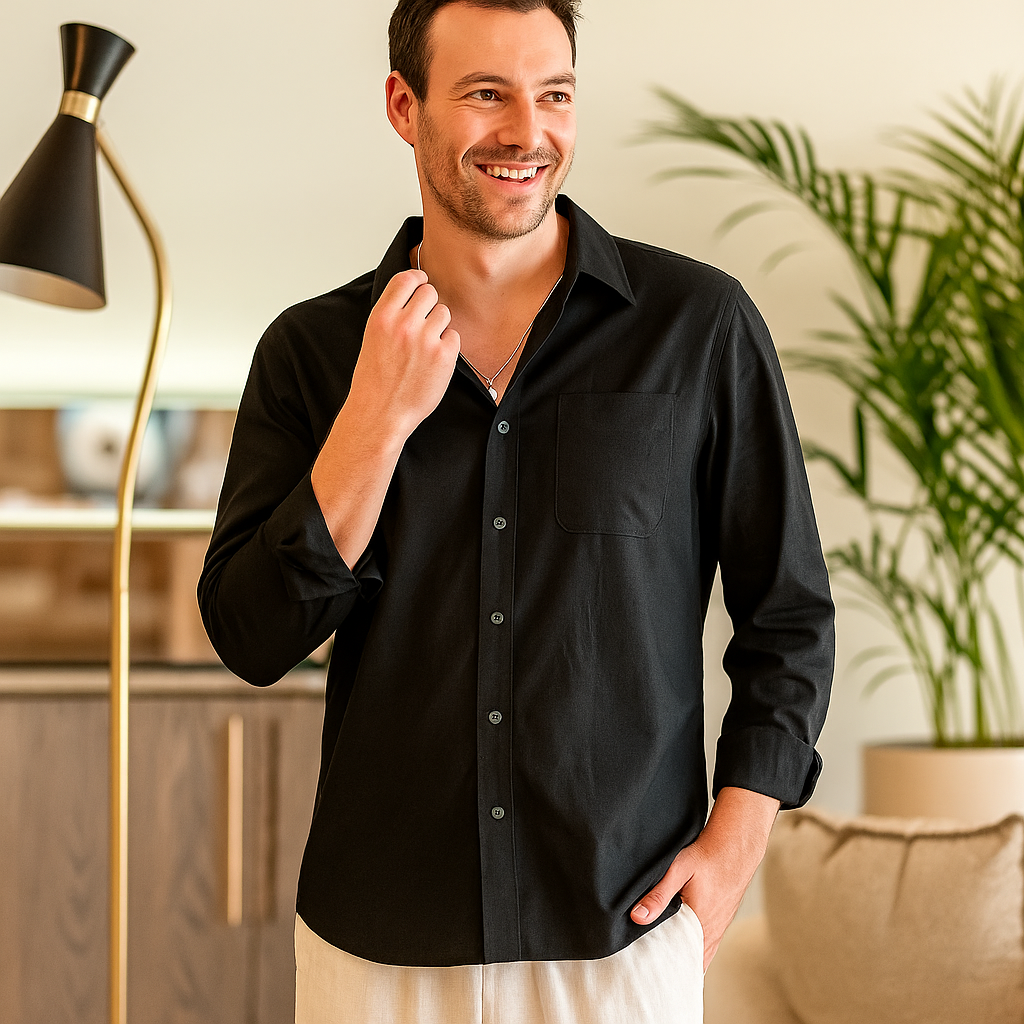 Classic Lightweight Linen Shirt for Men – Breathable Summer Button-Up Shirt