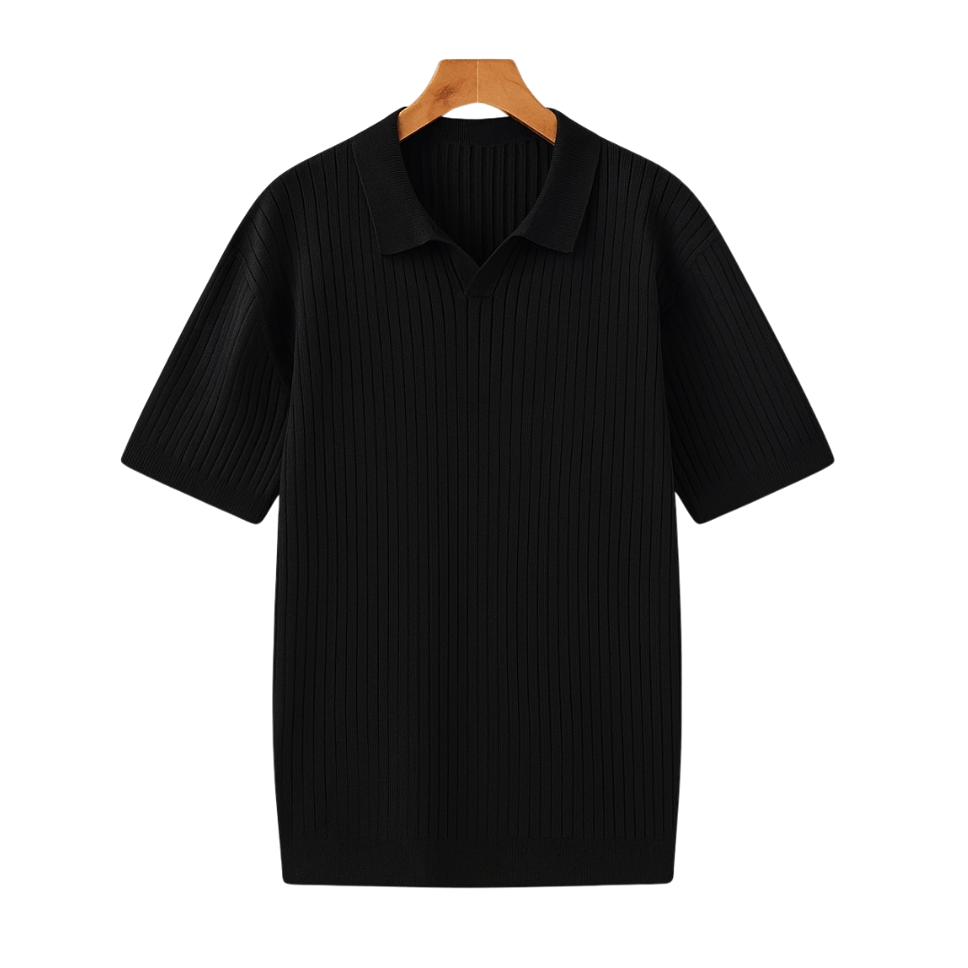 Classic Men's Ribbed Polo Shirt – Premium Cotton Knit, Tailored Fit