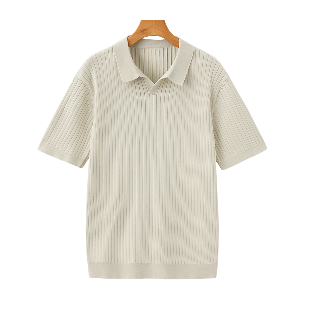 Classic Men's Ribbed Polo Shirt – Premium Cotton Knit, Tailored Fit