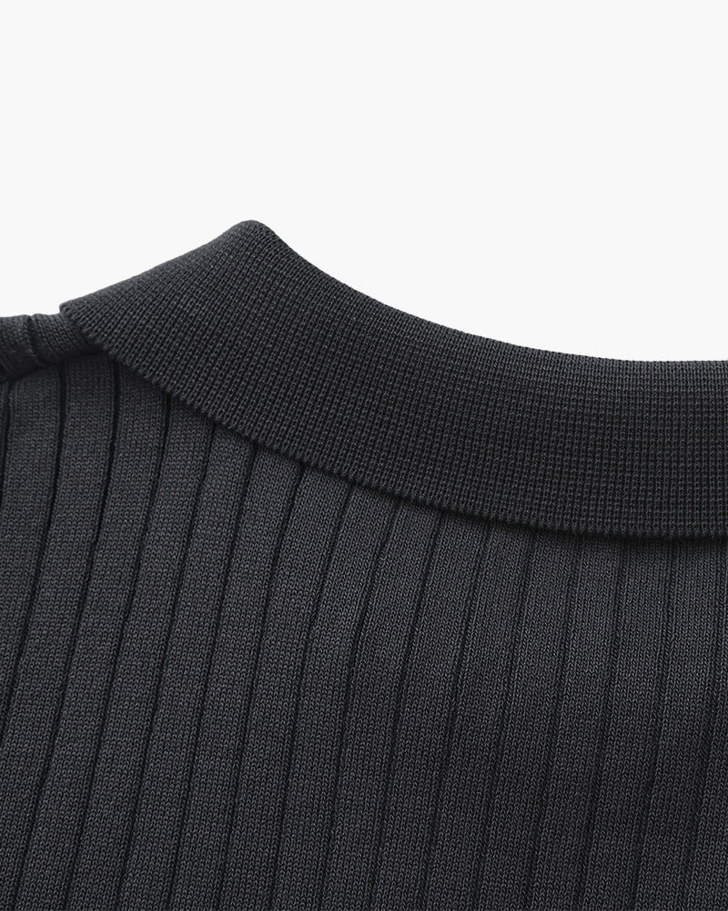 Classic Men's Ribbed Polo Shirt – Premium Cotton Knit, Tailored Fit