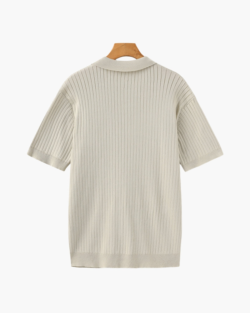 Classic Men's Ribbed Polo Shirt – Premium Cotton Knit, Tailored Fit