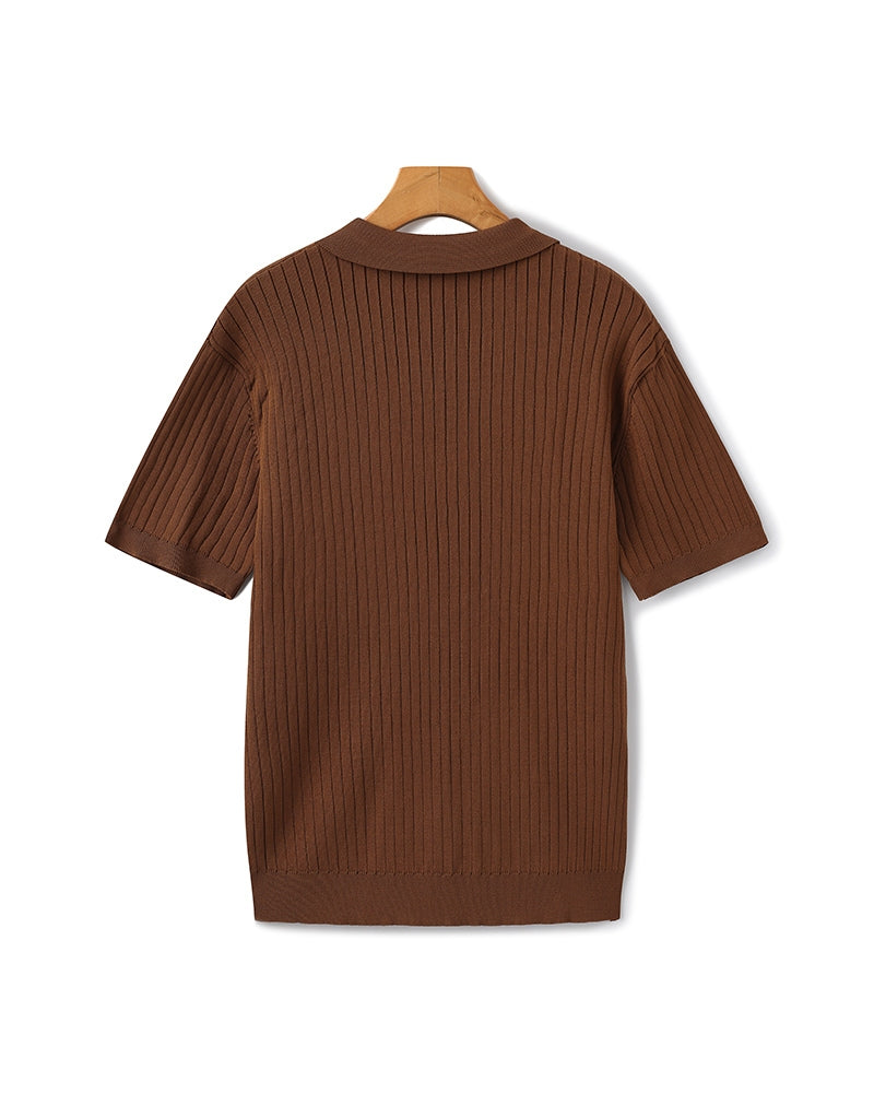 Classic Men's Ribbed Polo Shirt – Premium Cotton Knit, Tailored Fit