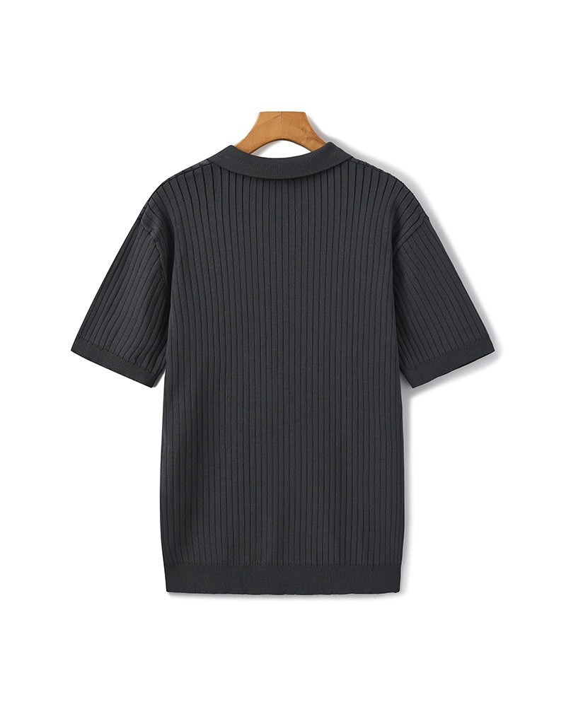 Classic Men's Ribbed Polo Shirt – Premium Cotton Knit, Tailored Fit