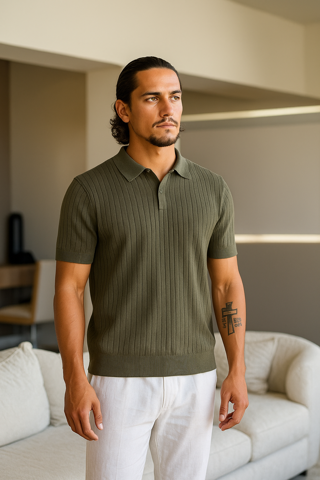 Classic Men's Ribbed Polo Shirt – Premium Cotton Knit, Tailored Fit