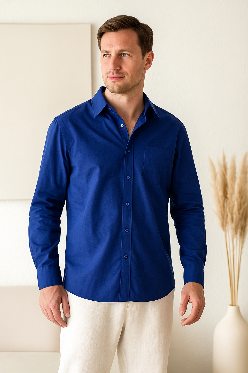 Classic Lightweight Linen Shirt for Men – Breathable Summer Button-Up Shirt